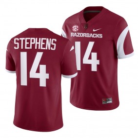 Arkansas Razorbacks Bryce Stephens Jersey 2022-23 College Football Cardinal #14 Game Men's Shirt
