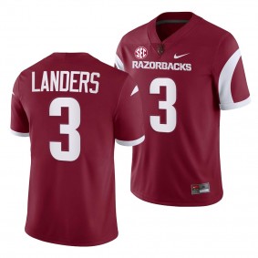 Arkansas Razorbacks Matt Landers Jersey 2022-23 College Football Cardinal #3 Game Men's Shirt