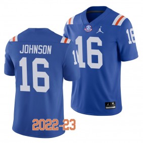 Florida Gators Tre'Vez Johnson College Football Jersey #16 Blue 2022-23 Throwback Uniform