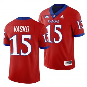 Ethan Vasko Kansas Jayhawks #15 Red Jersey 2022-23 College Football Men's Uniform