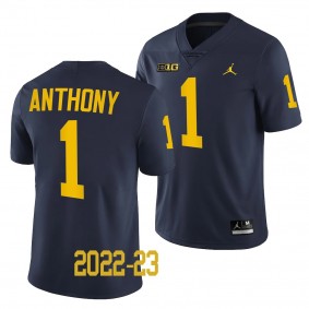 Michigan Wolverines #1 Andrel Anthony 2022-23 College Football Navy Game Jersey Men's