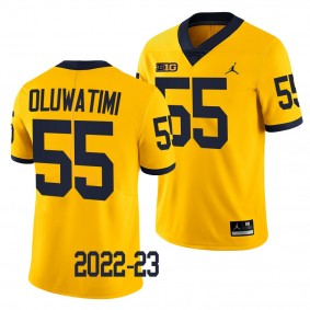 Olusegun Oluwatimi Michigan Wolverines #55 Maize Jersey 2022-23 College Football Men's Limited Uniform