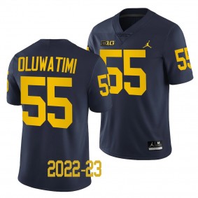 Michigan Wolverines #55 Olusegun Oluwatimi 2022-23 College Football Navy Game Jersey Men's