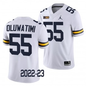 Michigan Wolverines Olusegun Oluwatimi Jersey 2022-23 College Football White #55 Game Men's Shirt