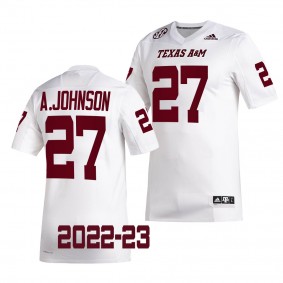 Texas A&M Aggies Antonio Johnson Jersey 2022-23 College Football White #27 Men's Shirt