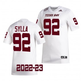 Texas A&M Aggies Malick Sylla Jersey 2022-23 College Football White #92 Men's Shirt