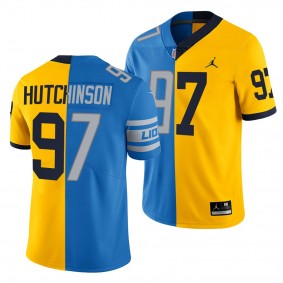 Aidan Hutchinson 2022 NFL Draft Lions X Wolverines #97 Blue Gold Split Limited Jersey