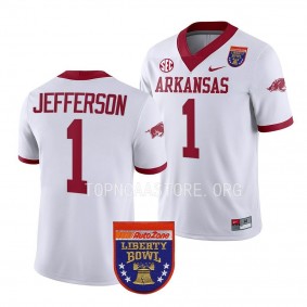 KJ Jefferson Arkansas Razorbacks 2022 Liberty Bowl College Football Jersey Men's White #1 Uniform