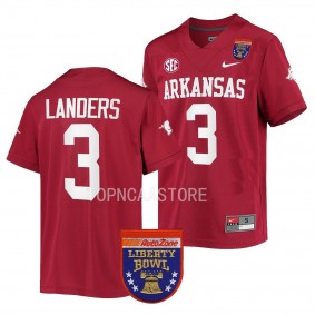 Arkansas Razorbacks 2022 Liberty Bowl Matt Landers #3 Cardinal Men's College Football Jersey