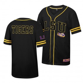 LSU Tigers Free Spirited Black Mesh Button-Up Baseball Jersey Unisex