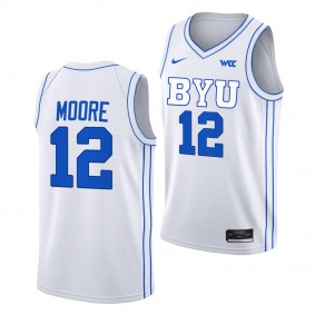 BYU Cougars Braeden Moore White #12 Jersey 2022-23 College Basketball