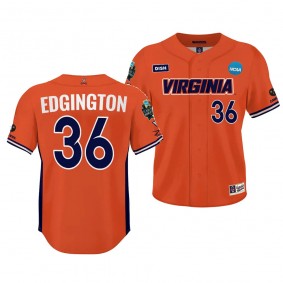 Virginia Cavaliers Brian Edgington 2023 College World Series Orange #36 Jersey NCAA Baseball