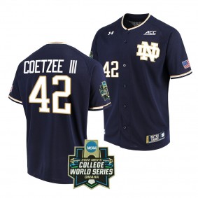 Notre Dame Fighting Irish Brooks Coetzee III 2022 College World Series Baseball Navy #42 Jersey