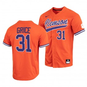 Caden Grice Clemson Tigers #31 Orange College Baseball Full-Button Jersey