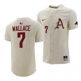 Arkansas Razorbacks Cayden Wallace College Baseball Full-Button Natural #7 Jersey