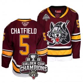 Chicago Wolves #5 Jalen Chatfield 2022 Calder Cup Champs Burgundy AHL Jersey