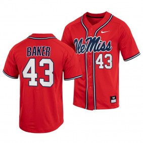 Cole Baker Ole Miss Rebels #43 Red College Baseball Full-Button Jersey