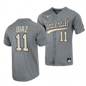 Davis Diaz Vanderbilt Commodores #11 Grey College Baseball Full-Button Jersey
