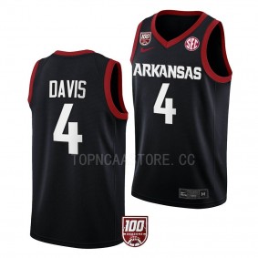 Arkansas Razorbacks Davonte Davis Black #4 College Basketball Jersey 2022-23 100 Season