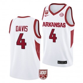Davonte Davis Arkansas Razorbacks #4 White 100 Season Jersey 2022-23 College Basketball