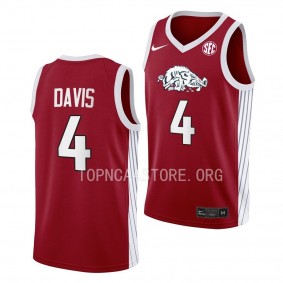 Arkansas Razorbacks Davonte Davis Road College Basketball uniform Red #4 Jersey 2023-24