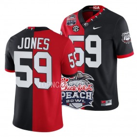 Broderick Jones Georgia Bulldogs 2022 Peach Bowl Split Jersey Men's Red Black #59 Uniform