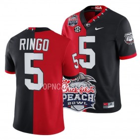 Kelee Ringo Georgia Bulldogs 2022 Peach Bowl Split Jersey Men's Red Black #5 Uniform