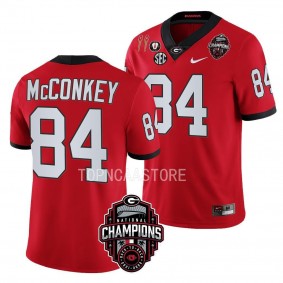 Georgia Bulldogs #84 Ladd McConkey Back-To-Back National Champions Red CFBPlayoff 2023 Jersey Men's