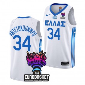 EuroBasket 2022 Greece Giannis Antetokounmpo Home White #34 Jersey
