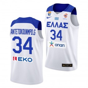 Greece Giannis Antetokounmpo FIBA Basketball World Cup 2022 White #34 Jersey Home