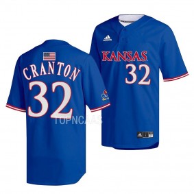 Hunter Cranton Kansas Jayhawks #32 Royal Two-Button Replica Baseball Jersey