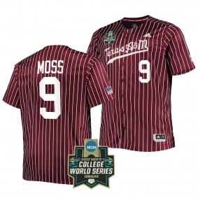Jack Moss Texas A&M Aggies #9 Maroon 2022 College World Series Stripes Jersey