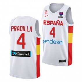 2022 FIBA EuroBasket Final Spain Jaime Pradilla Home White #4 Jersey