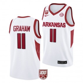 Jalen Graham Arkansas Razorbacks #11 White 100 Season Jersey 2022-23 College Basketball