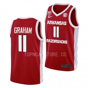 Arkansas Razorbacks Jalen Graham Red #11 100 Season Jersey 2022-23 College Basketball