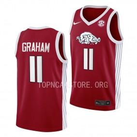 Arkansas Razorbacks Jalen Graham Road College Basketball uniform Red #11 Jersey 2023-24