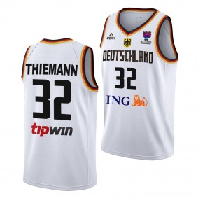 Johannes Thiemann Germany FIBA EuroBasket 2022 White #32 Jersey Home