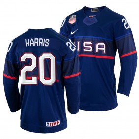 USA Hockey Jordan Harris #20 Navy Away Jersey 2022 IIHF World Championship