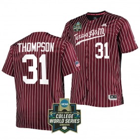 Jordan Thompson Texas A&M Aggies #31 Maroon 2022 College World Series Stripes Jersey