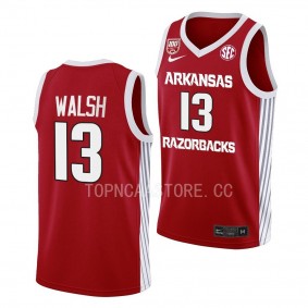 Arkansas Razorbacks Jordan Walsh Red #13 100 Season Jersey 2022-23 College Basketball