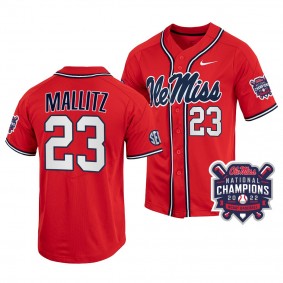 2022 College World Series Champions Ole Miss Rebels #23 Josh Mallitz Red NCAA Baseball Jersey Men