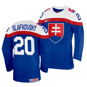 Slovakia Hockey Juraj Slafkovsky #20 Blue Away Jersey 2022 IIHF World Championship