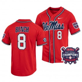 2022 College World Series Champions Ole Miss Rebels #8 Justin Bench Red NCAA Baseball Jersey Men