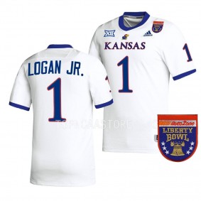 Kansas Jayhawks 2022 Liberty Bowl Kenny Logan Jr. #1 White Men's College Football Jersey