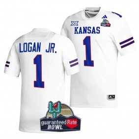 Kansas Jayhawks 2023 Guaranteed Rate Bowl Champs Kenny Logan Jr. #1 White Men's MVP Jersey