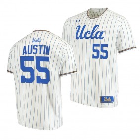 Kelly Austin UCLA Bruins #55 White College Baseball Stripes Jersey