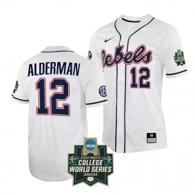 2022 College World Series Ole Miss Rebels #12 Kemp Alderman White Baseball Jersey Men