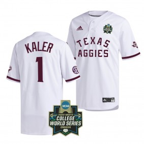 Texas A&M Aggies Kole Kaler 2022 College World Series Baseball White #1 Jersey