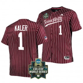 Kole Kaler Texas A&M Aggies #1 Maroon 2022 College World Series Stripes Jersey