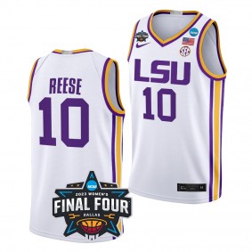 2023 NCAA Final Four Angel Reese LSU Tigers #10 White Womens Basketball Jersey